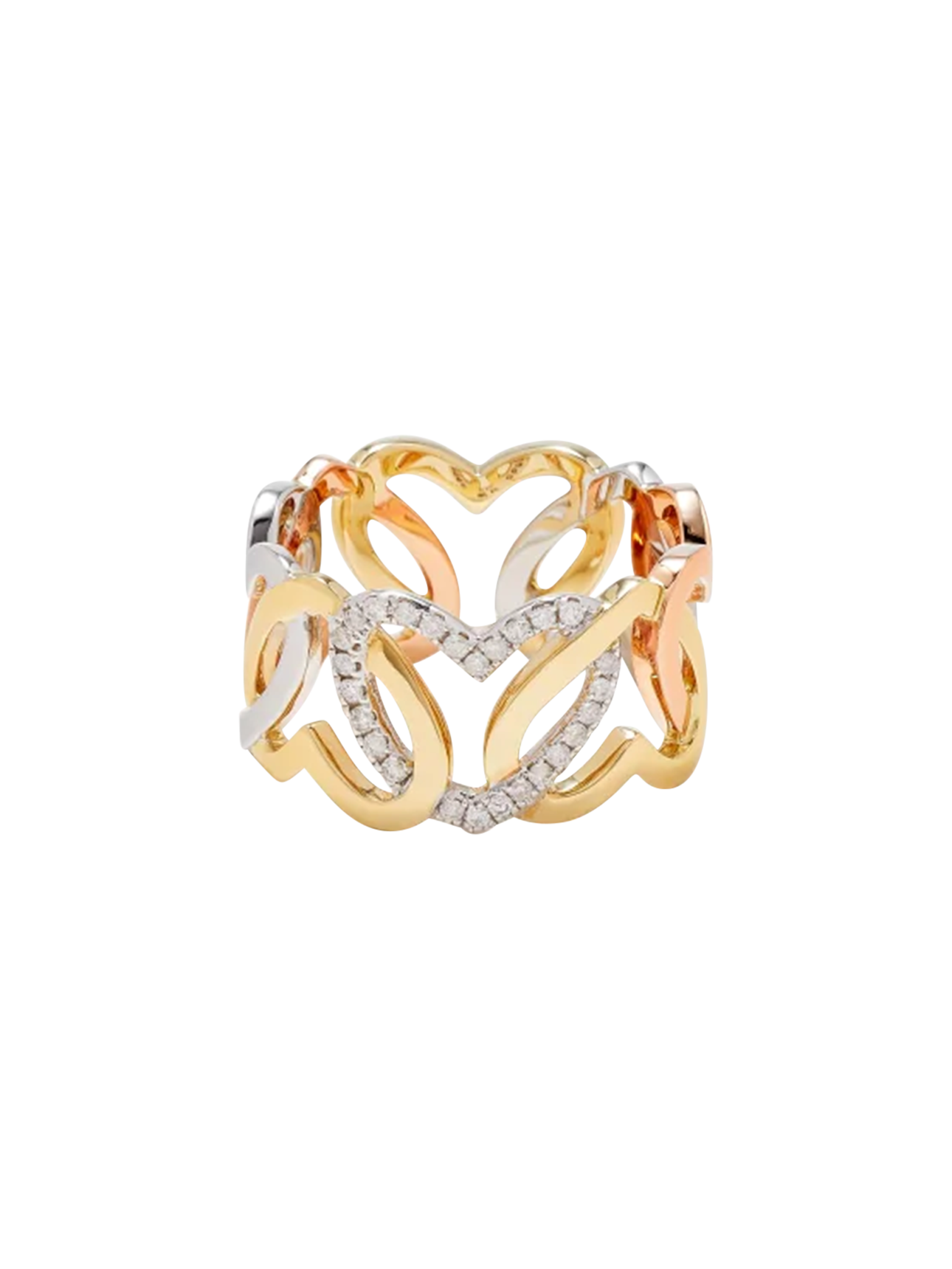 3 gold heart link ring